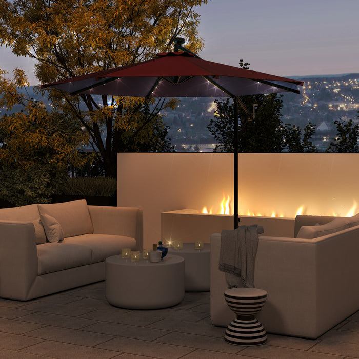 Outsunny 10ft Outdoor Cantilever Umbrella With Solar Lights Wine Red