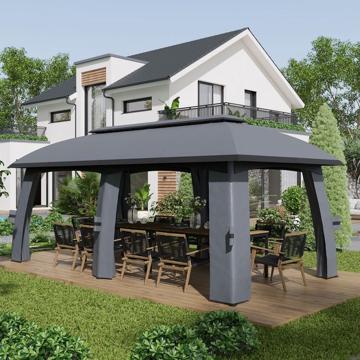 Outsunny 10' X 20' Patio Gazebo, Outdoor Gazebo Canopy Shelter With Netting, Vented Roof, Steel Frame For Garden, Lawn, Backyard And Deck, Dark Gray