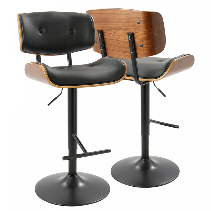 LumiSource Lombardi Faux Leather Mid-Century Modern Adjustable Barstool - Walnut/Black
