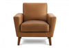 Upholstered Accent Chair, 34" Wide, Cognac Leather-Look, Walnut Wood Legs, Mid-Century Accent Chair | Chaise D'Appoint Rembourre, 34"L, Apparence Cuir Cognac, Pieds En Bois De Noyer