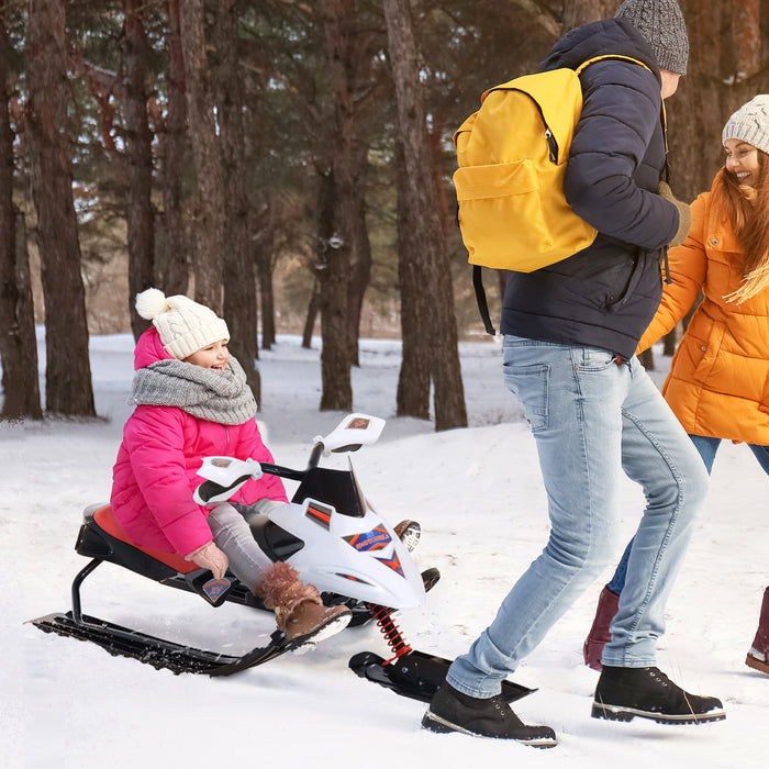 Soozier Snow Racer Sleds For Kids With Padded Rubber Seat, Snow Motor With Wind Shield Handle And Anti-slip Pedal, Winter Gift For Boys And Girls