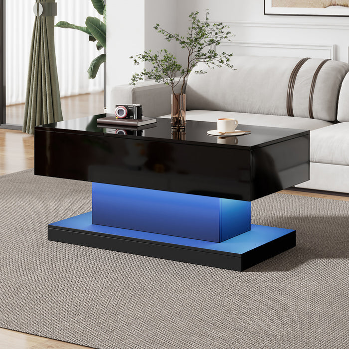 Ethan Lift-Top Coffee Table with LED Lighting and Sliding Extendable Top,Black