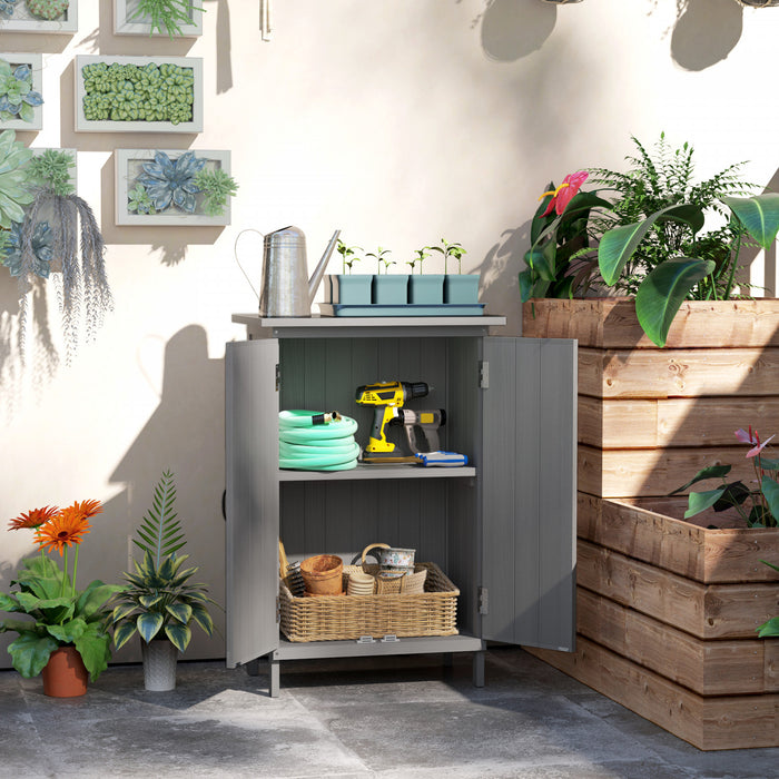 Outsunny Wood Shed, Outdoor Garden Shed With 2-tier Shelves, Grey