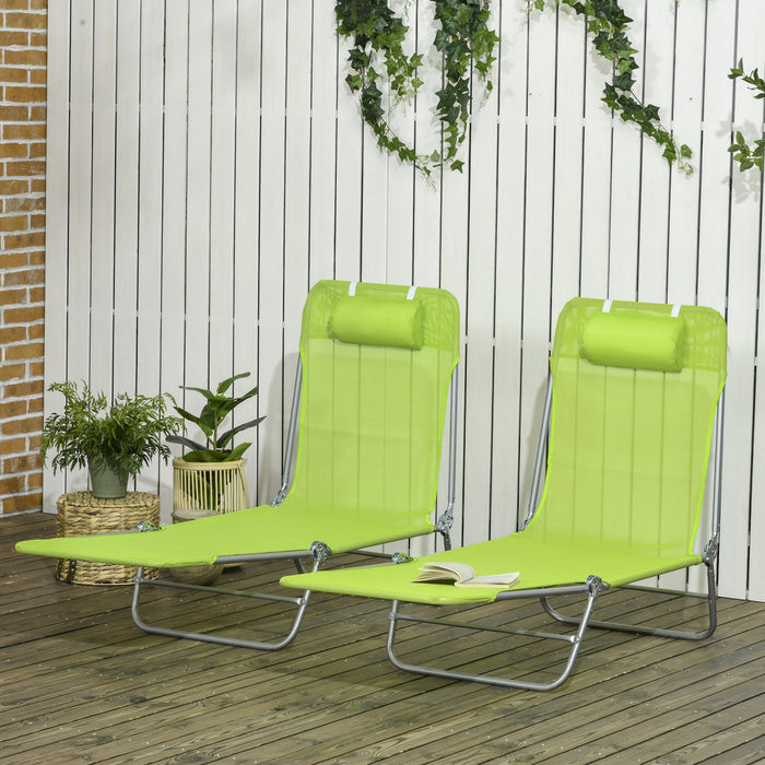 Outsunny 2-piece Folding Chaise Lounge, Reclining Sun Tanning Chairs, Green
