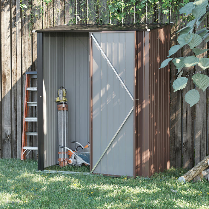 Outsunny 5' X 3' Outdoor Storage Shed, Steel Garden Shed With Single Lockable Door, Tool Storage House For Backyard, Patio, Lawn, Brown