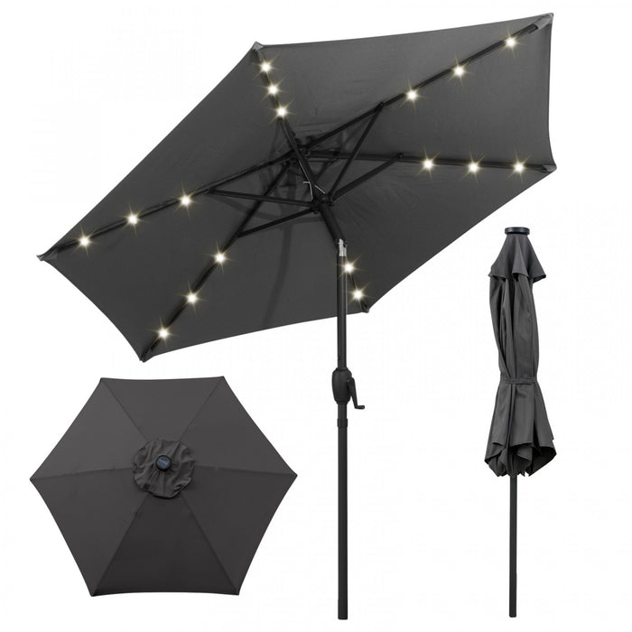 Costway 7.5 ft Solar Powered Patio Umbrella with LED Lights Push Button Tilt Crank Handle Gray