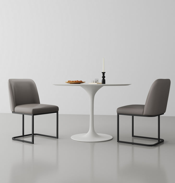 Serena Modern Metal Vegan Leather Dining Chair in Taupe - Set of 2