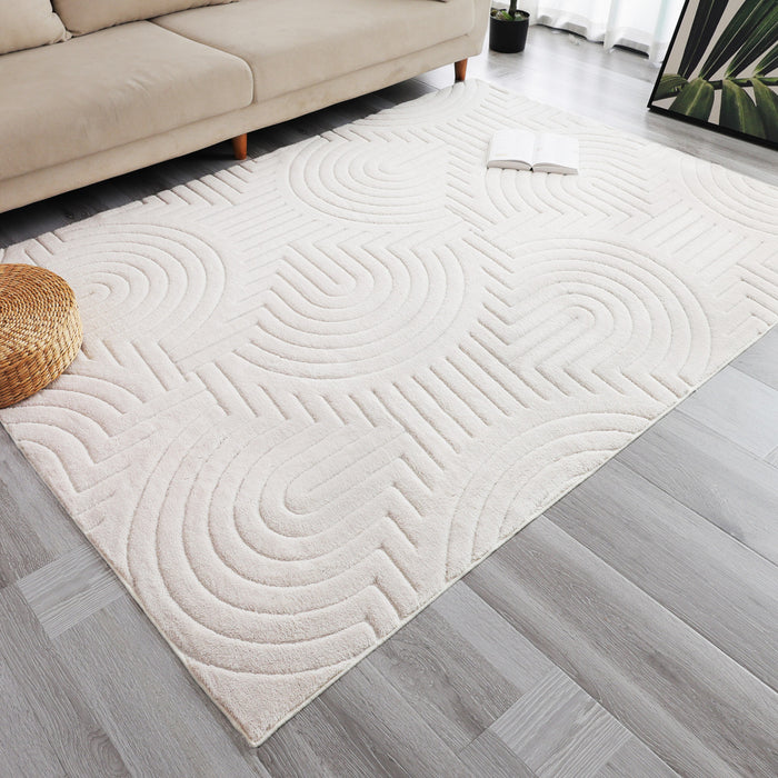 Velvet Cream Circles Washable Shag Area Rug 5'x7' Indoor Area Rug