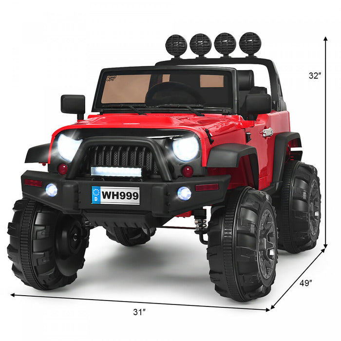 Costway 12v Kids Ride On Truck Rc Car W/ Led Lights Music Trunk Red
