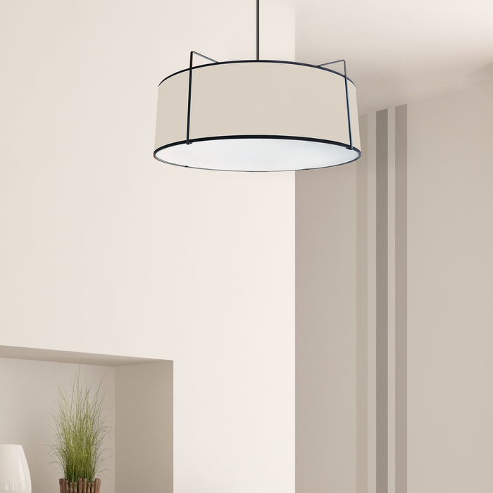 Dainolite Trapezoid 4 Light Pendant Drum Black/Cream Shade White Fabric Diffuser Lamp