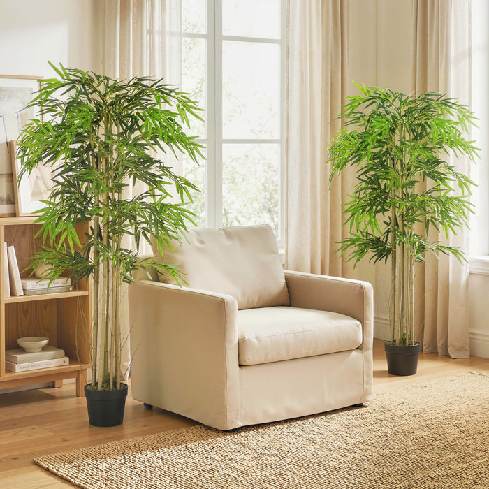 Outsunny 5FT Artificial Bamboo Tree Set of 2 in Pot with 1095 Leaves, Green