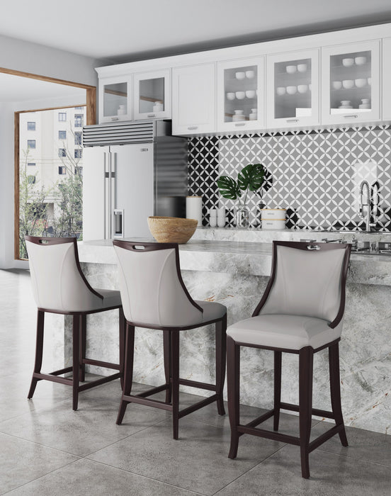 Emperor Traditional Wood Upholstered Barstool in Light Gray - Set of 3