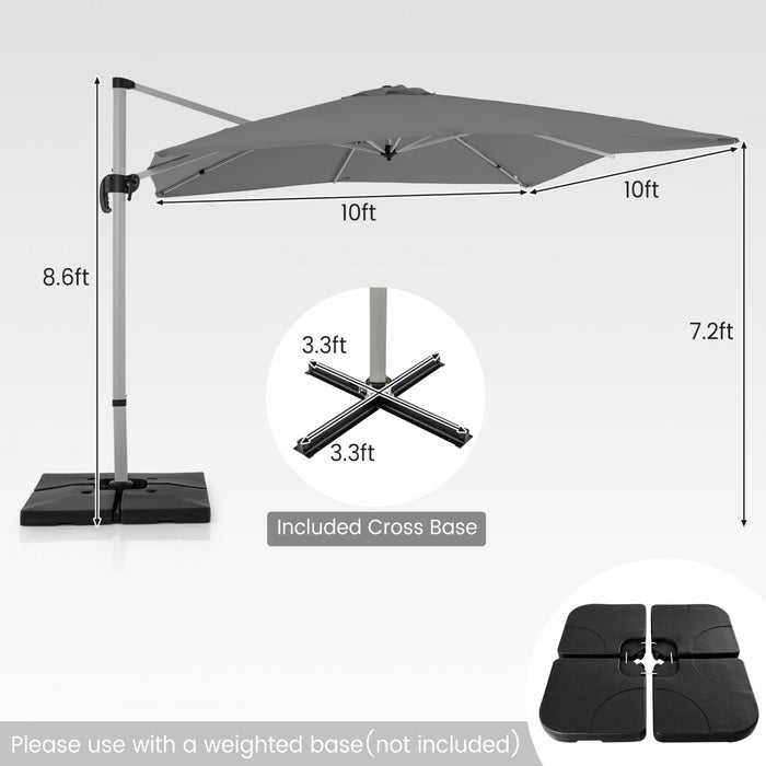 Costway 10 FT Patio Cantilever Umbrella Outdoor Aluminum Hanging Offset Umbrella w/ 360° Rotation Grey