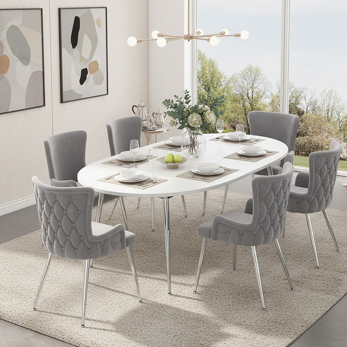 Luna Velvet Dining Chairs with Tufted Upholstered and Gold Metal Legs Set of 6, Grey