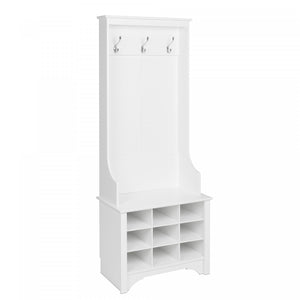 Narrow Hall Tree with Nine Shoe Cubbies - White