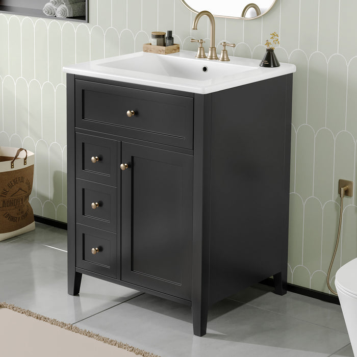 Scott 24\" Bathroom Vanity with Ceramic Sink and Rubberwood Legs, Black
