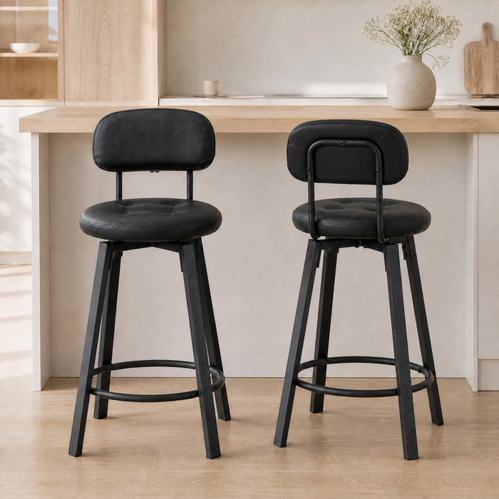 HOMCOM Bar Stools Set of 2, Swivel Counter Height Barstools Black