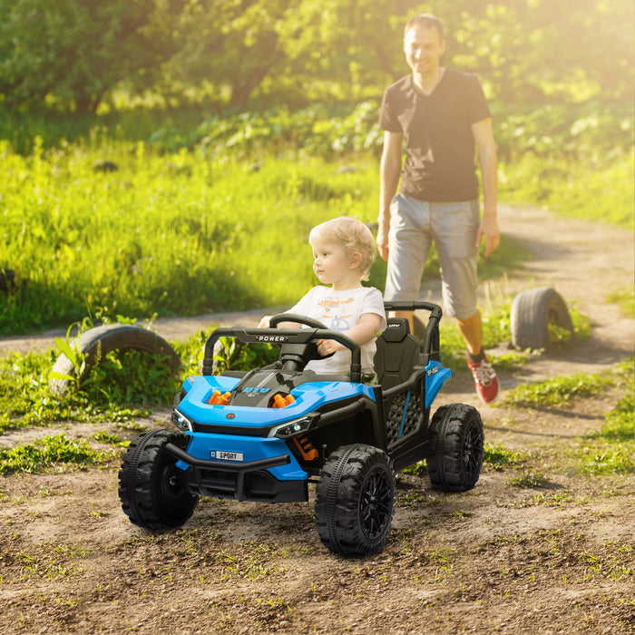 Qaba Kids Powered Ride-On Car, 12v Battery Powered Electric Car For Kids, Toy Truck With Remote Control, Spring Suspension, Led Headlights, 3 Speeds, Horn, Music, Blue