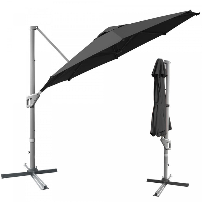Costway 11ft Patio Offset Umbrella Cantilever Rotation Aluminum Tilt Cross Base Gray