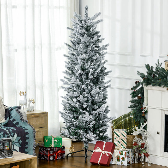 Homcom 6' Artificial Christmas Tree With Snow Flocked, Auto Open