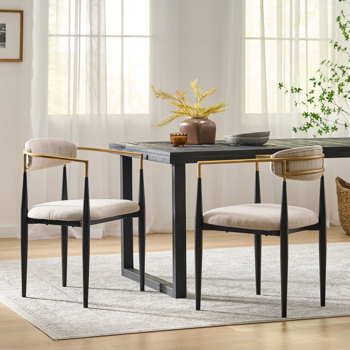 Mila Dining Chair Set Of 2 With Upholstered Fabric And Metal Frame - Beige and Black