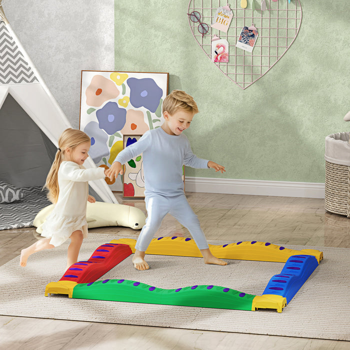 Qaba Balance Beam, 12pcs Stepping Stones Kids With Non-slip Foot Pads, Toddler Sensory Toys Indoor Outdoor Obstacle Course Kids Fitness Equipment For 3-8 Years
