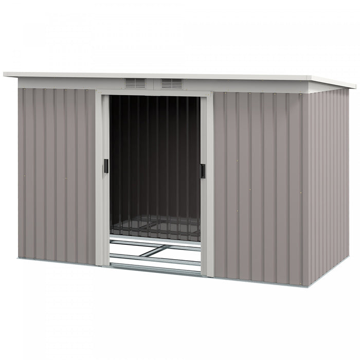 Outsunny 9'x4' Garden Storage Shed Galvanized Steel Tool House, Light Grey