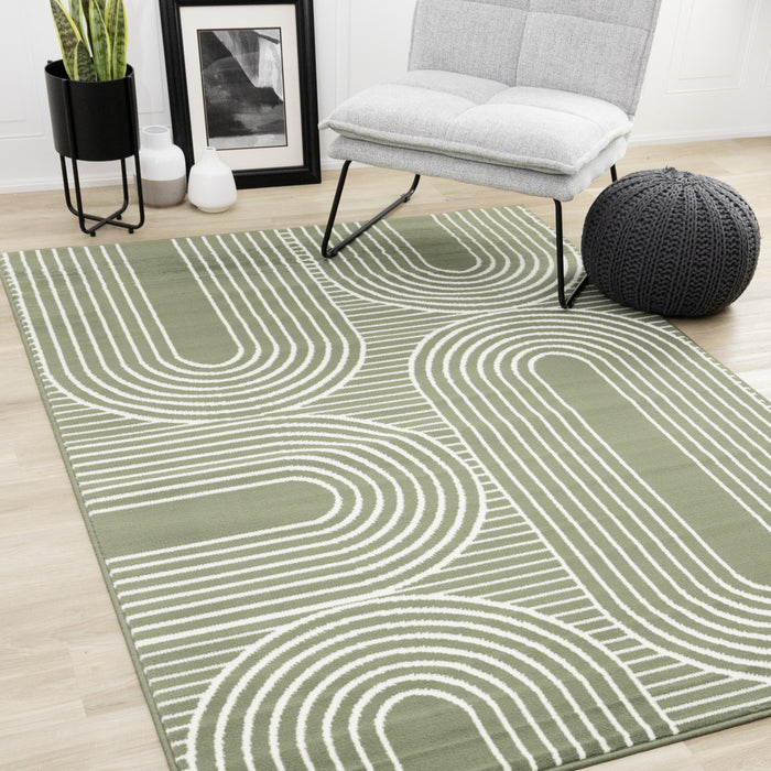 Florence Green White Modern Geometric Arches Rug, 6'7\" x 9'6\" Indoor Area Rug