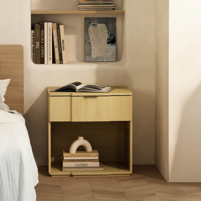 Clive Mid-Century Modern 22\" Nightstand in Natural Oak (1-Drawer)