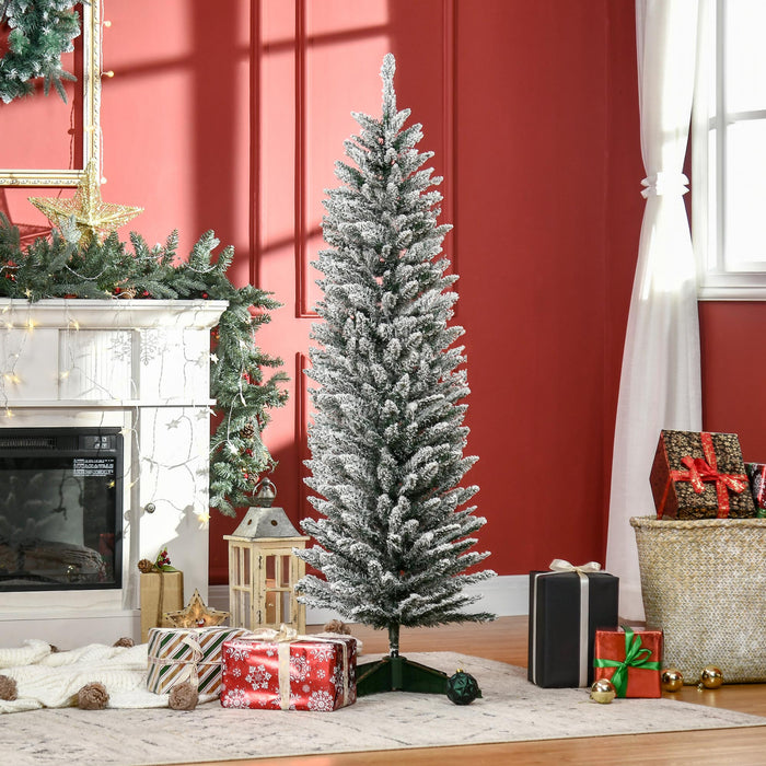 Homcom Pencil Artificial Christmas Tree With Snow-flocked Branches