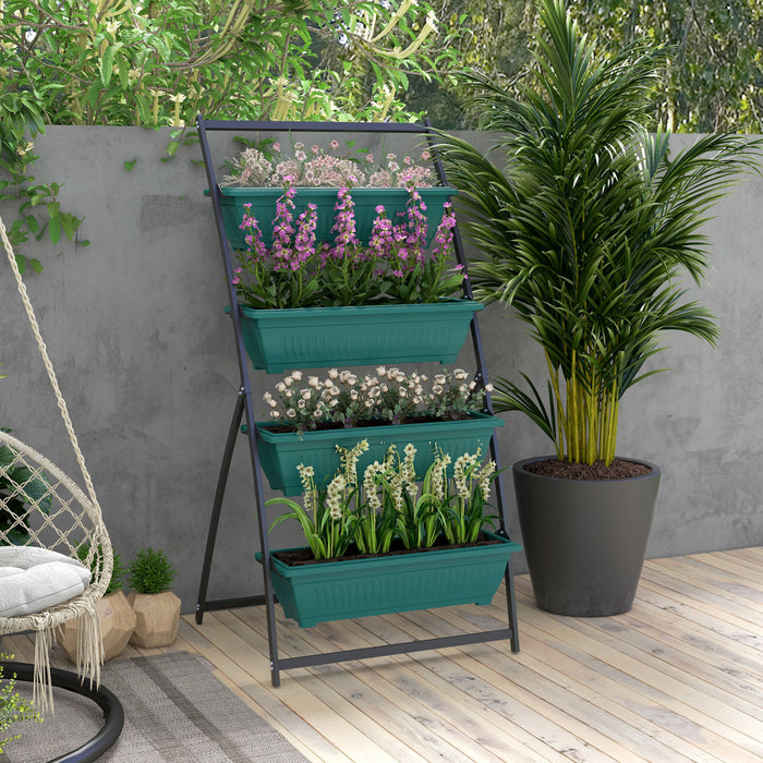 Outsunny 4-tier Vertical Raised Garden Bed With 4 Planter Boxes, Outdoor Plant Stand Grow Container With Leaking Holes For Balcony Patio Outdoor, Green