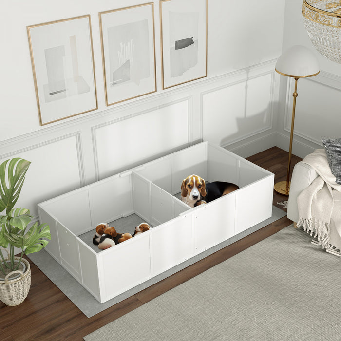 Pawhut Whelping Box For Dogs, Dog Playpen With Adjustable Removable Door, Puppy Playpen For Small, Medium Dogs, 77\" X 38\", White