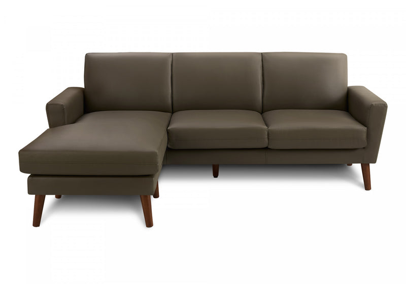 Upholstered Chaise Sofa Lounger, 86\" Wide, Dark Brown Leather-Look, Walnut Solid Wood Legs Sofa