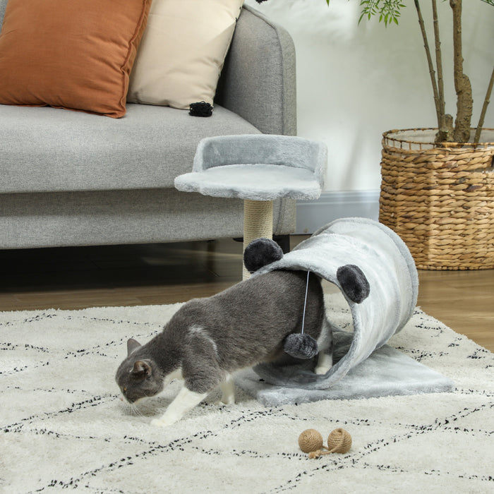 Pawhut 18.5\" Cat Tree, Small Cat Tower With Tunnel, Scratching Post, Plush Bed, Dangling Ball, Compact Kitten Activity Centre For Indoor, Grey