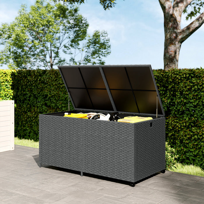 Outsunny 162 Gallon Rattan Deck Box with Wheels and Waterproof Liner