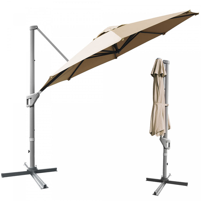 Costway 11ft Patio Offset Umbrella Cantilever Rotation Aluminum Tilt Cross Base Coffee