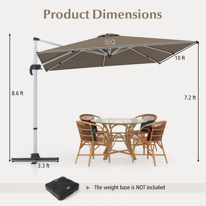 Costway 10 FT Patio Cantilever Umbrella Outdoor Aluminum Hanging Offset Umbrella w/ 360° Rotation Brown