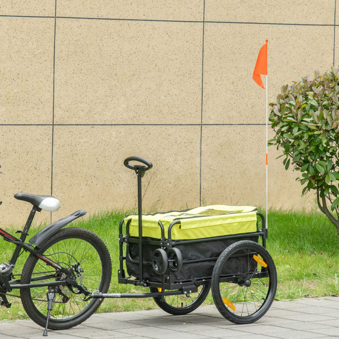 Aosom Bike Cargo Trailer & Wagon Cart, Multi-use Garden Cart With Removable Box, 20'' Big Wheels, Reflectors, Hitch And Handle, Yellow