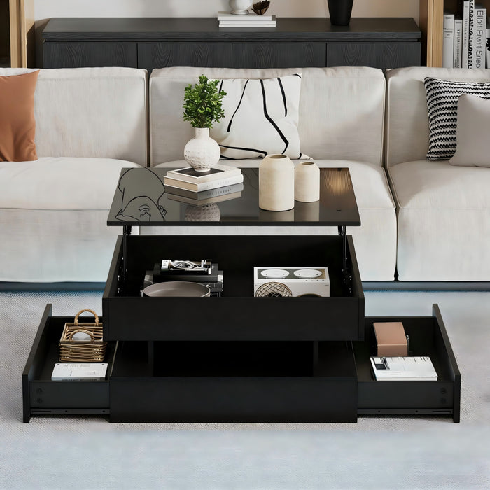 Oliver Lift-Top Coffee Table with LED Lighting and 2 Drawers,Black