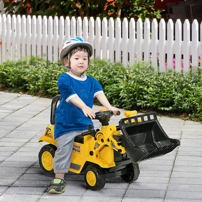 Homcom Ride-on Toy Bulldozer With Bucket Horn Steering Wheel Storage Toddlers For 3 Years Old, Yellow