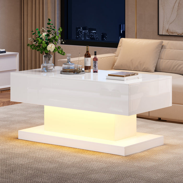 Logan Lift-Top Coffee Table with LED Lighting and Extendable Desktop,White