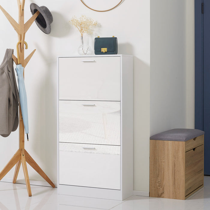 HOMCOM Narrow Shoe Storage Cabinet with 3 Flip Drawers and Adjustable Shelves