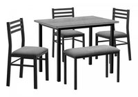 Dining 5-Piece Set Rectangular Kitchen Small Black Metal Grey Laminate Grey Fabric Contemporary Modern