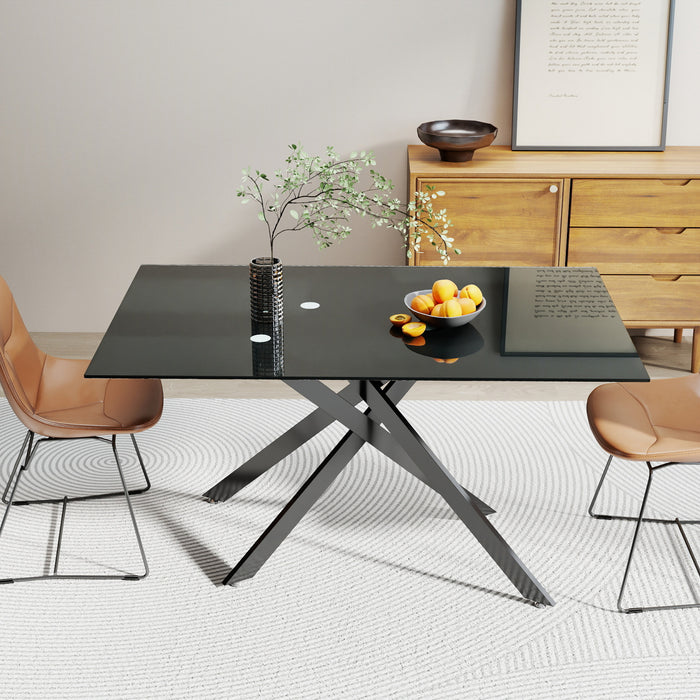 Ethan 51.18\" Rectangular Tempered Glass Dining Table with Stylish Metal Legs,Black Coffee Table