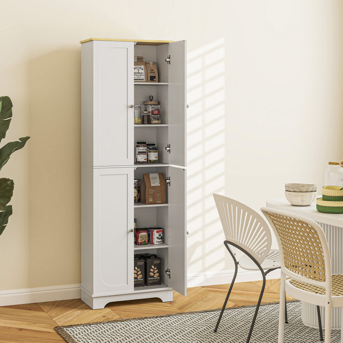 HOMCOM 72\" Tall Pantry Cabinet, Kitchen Pantry Cabinet with 4 Doors, White