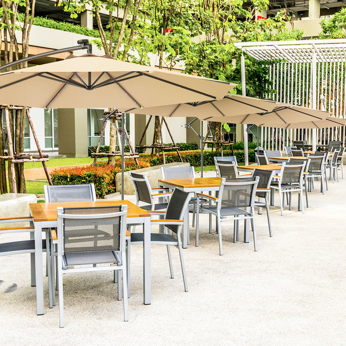 Costway 10' Hanging Solar LED Umbrella Patio Sun Shade Offset Market W/ Base Beige