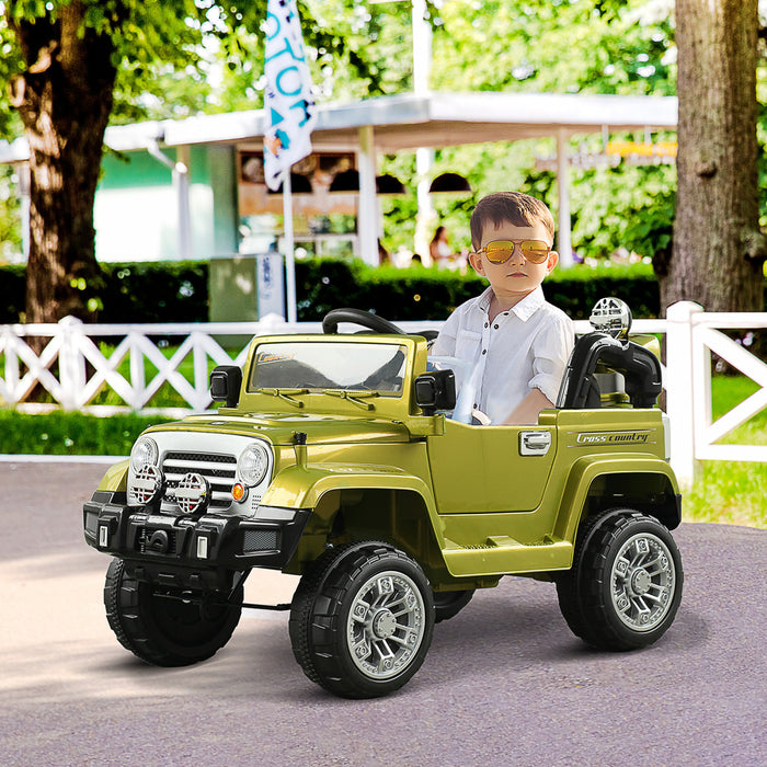 Aosom 12v Kids Electric Ride On Toy Truck Car With Remote Control 2 Speeds Lights Mp3 Lcd Indicator (green)