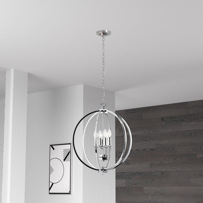 Dainolite Karland 6 Light Chandelier 20\" Dia Crystal Studded Banding Polished Chrome Finish Lamp