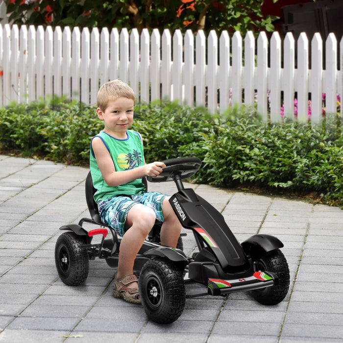 Aosom Pedal Go Kart For Kids, Pedal Powered Ride-On Car With Adjustable Bucket, Handbrake, 4 Rubber Wheels Powered Ride, Indoor Foot Racer, Aged 5-12 Years Old, Black