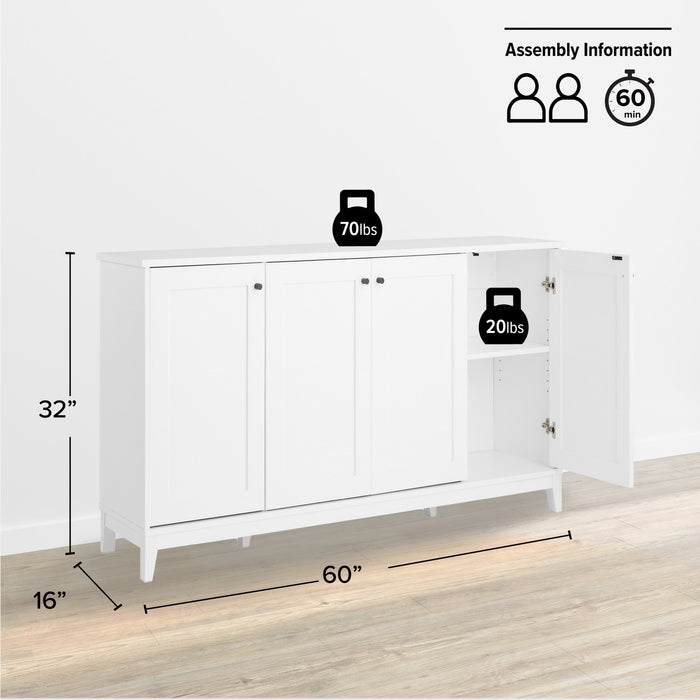 Prepac Yaletown 4-Door Buffet Console - White
